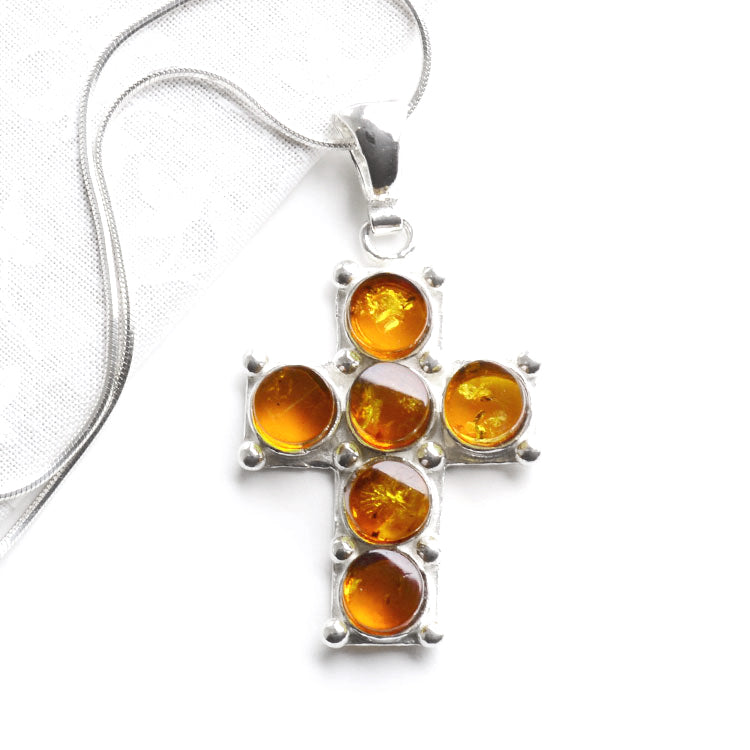 ESTATE FIND: Vintage 6-Stone Amber hot Cross Pendant in Sterling Silver