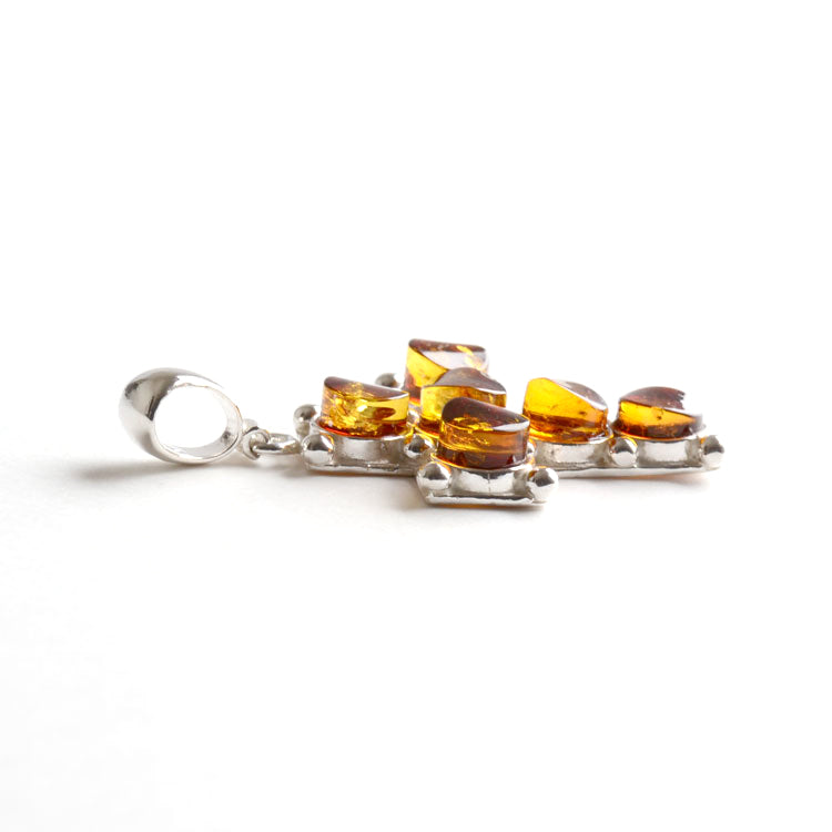 Six Stones of Honey Amber Cross Pendant