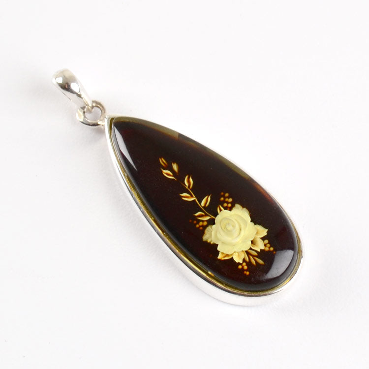 Rose Intaglio Amber Pendant