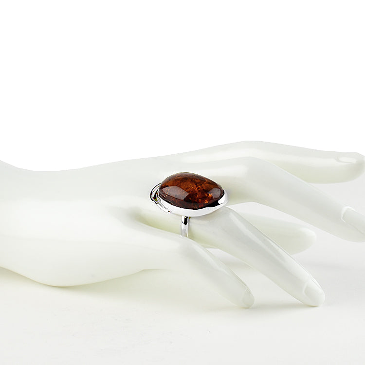 Handmade Stylish ring made of natural Baltic molded amber of beautiful cognac color offers Plasma| Baltic Amber Jewelry |Handmade Jewelry Gift