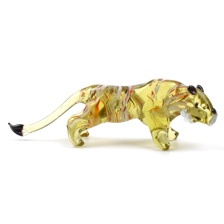 Tiger Figurine Hand Blown Glass Gold store Crystal Sculpture